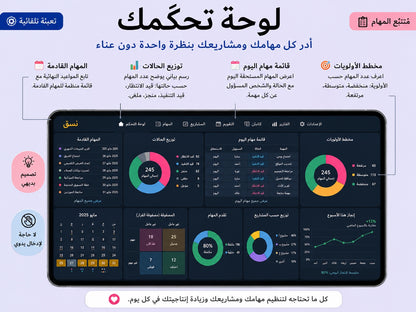 لوحة تحكّم المهام — أدر مهامك ومشاريعك بنظرة واحدة